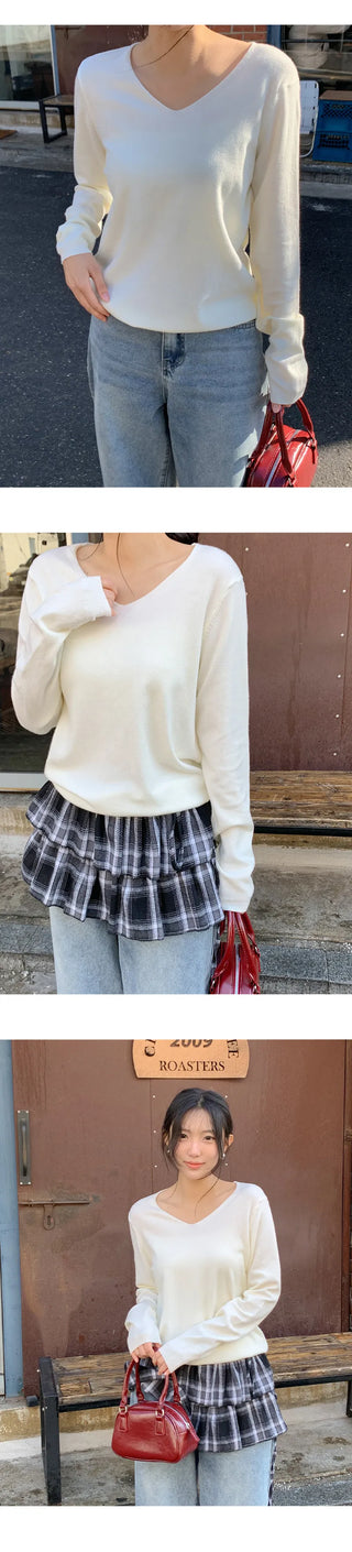 O'Hand V neck Long Sleeve Knit