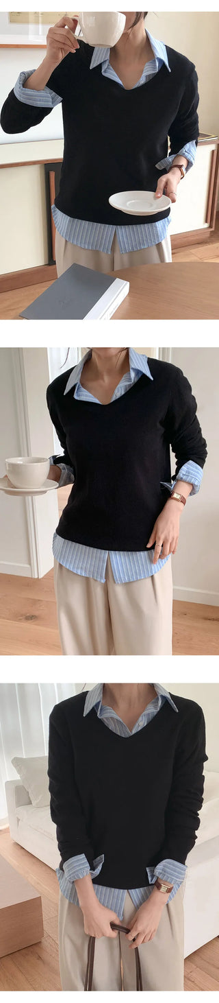 O'Hand V neck Long Sleeve Knit