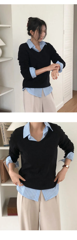 O'Hand V neck Long Sleeve Knit
