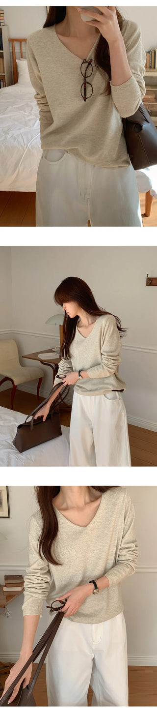 O'Hand V neck Long Sleeve Knit