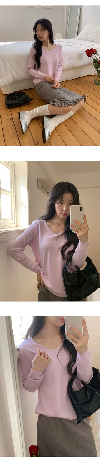 O'Hand V neck Long Sleeve Knit