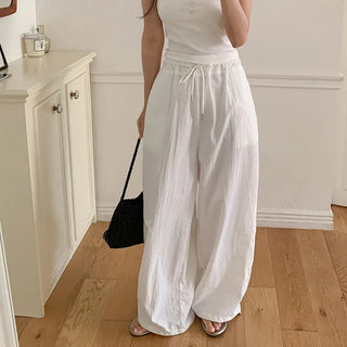Vant Nylon Two Way Elastic String Side Pintuck Wide Pants