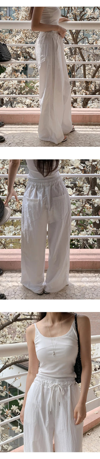 Vant Nylon Two Way Elastic String Side Pintuck Wide Pants