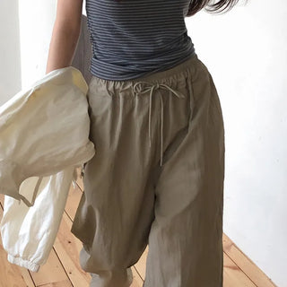 Vant Nylon Two Way Elastic String Side Pintuck Wide Pants