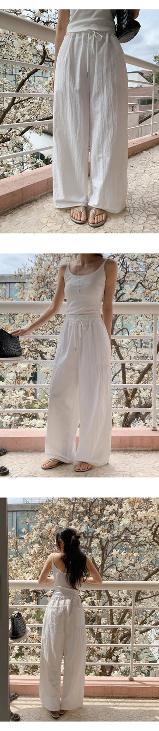 Vant Nylon Two Way Elastic String Side Pintuck Wide Pants