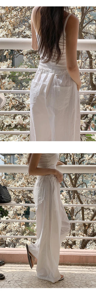 Vant Nylon Two Way Elastic String Side Pintuck Wide Pants
