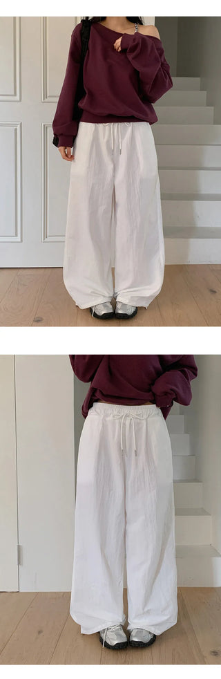Vant Nylon Two Way Elastic String Side Pintuck Wide Pants