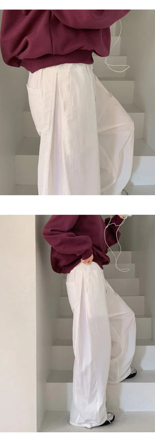 Vant Nylon Two Way Elastic String Side Pintuck Wide Pants