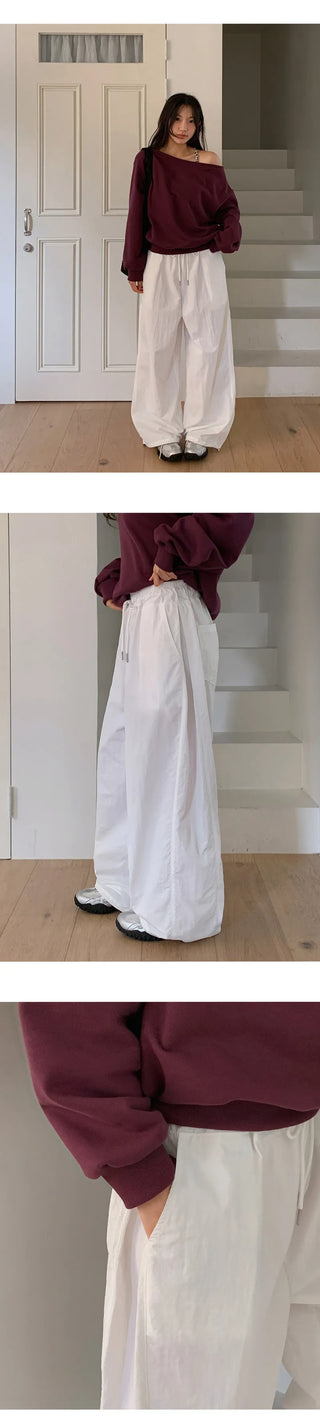 Vant Nylon Two Way Elastic String Side Pintuck Wide Pants