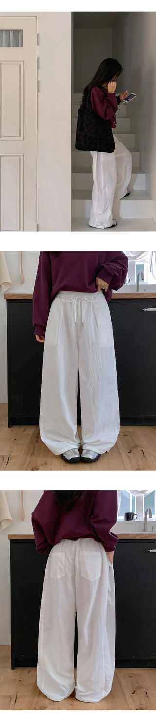 Vant Nylon Two Way Elastic String Side Pintuck Wide Pants