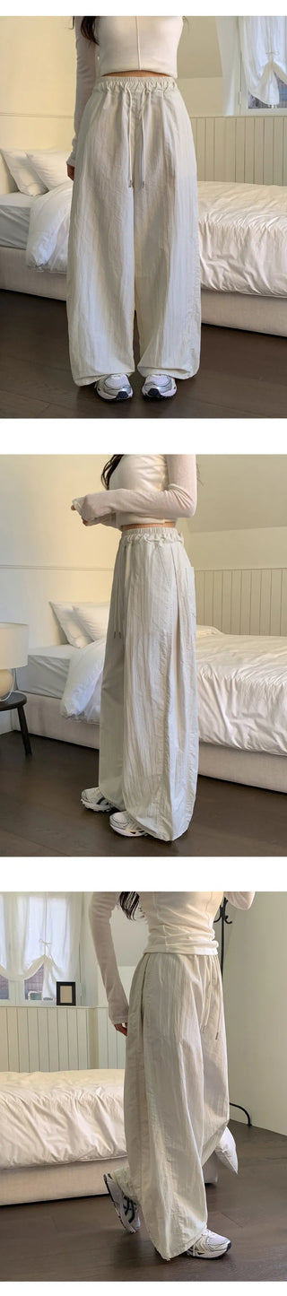 Vant Nylon Two Way Elastic String Side Pintuck Wide Pants