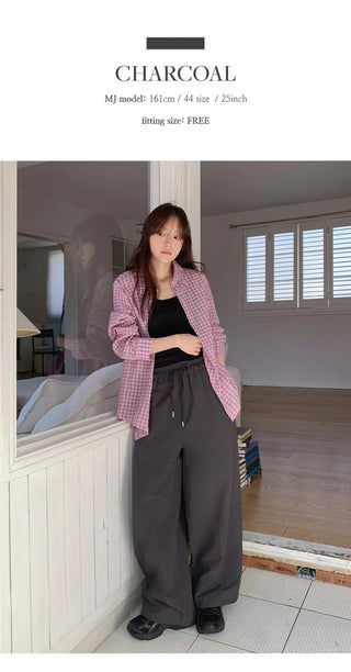 Vant Nylon Two Way Elastic String Side Pintuck Wide Pants