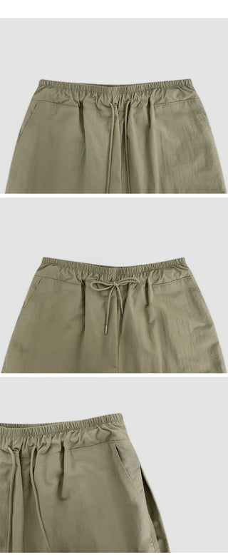 Vant Nylon Two Way Elastic String Side Pintuck Wide Pants
