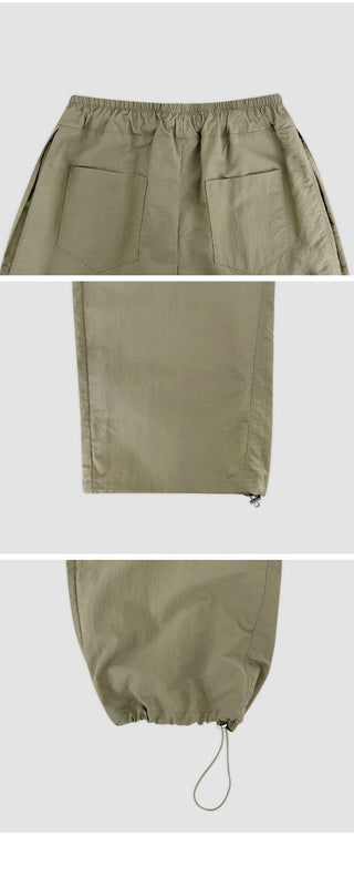 Vant Nylon Two Way Elastic String Side Pintuck Wide Pants