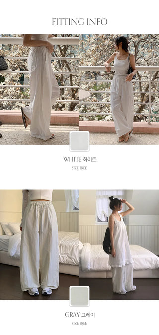 Vant Nylon Two Way Elastic String Side Pintuck Wide Pants