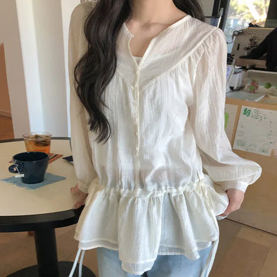 Shontia String Wrinkle Frill Blouse