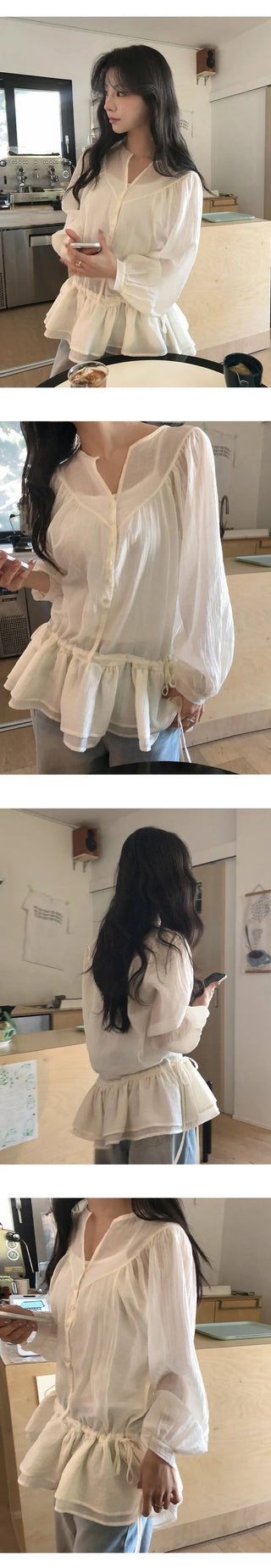 Shontia String Wrinkle Frill Blouse