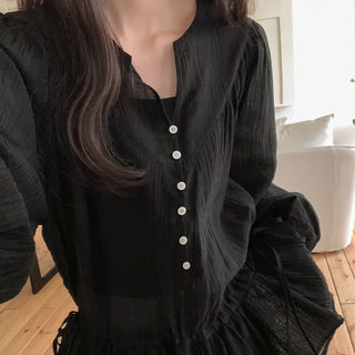 Shontia String Wrinkle Frill Blouse