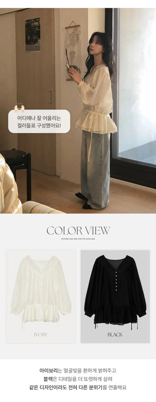 Shontia String Wrinkle Frill Blouse