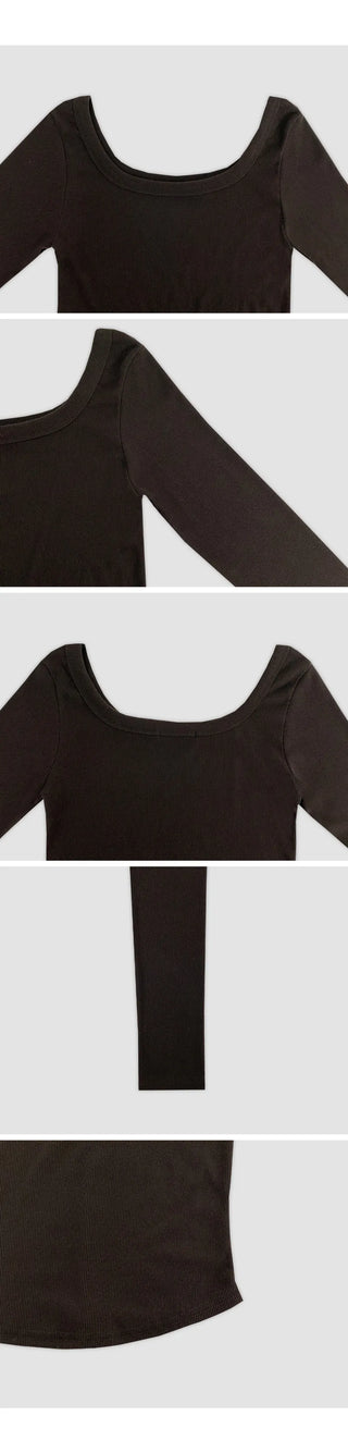 Tenian Square Neck Ribbed Round Long Sleeve T shirt