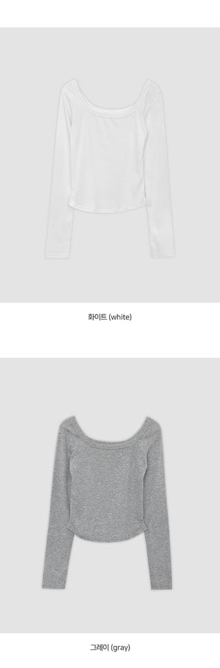 Tenian Square Neck Ribbed Round Long Sleeve T shirt