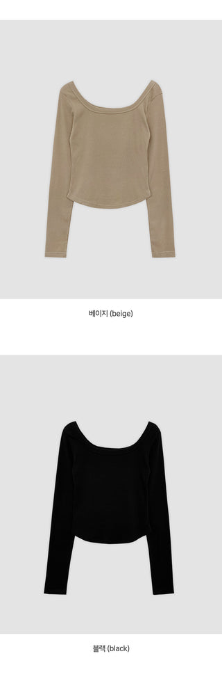 Tenian Square Neck Ribbed Round Long Sleeve T shirt