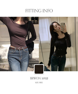 Tenian Square Neck Ribbed Round Long Sleeve T shirt