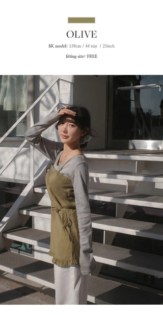 Peyron See through Wrinkle String Frill Asymmetrical Sleeveless Dress