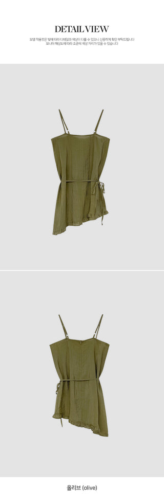 Peyron See through Wrinkle String Frill Asymmetrical Sleeveless Dress
