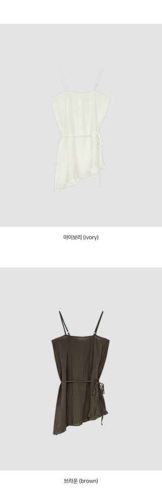 Peyron See through Wrinkle String Frill Asymmetrical Sleeveless Dress