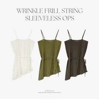 Peyron See through Wrinkle String Frill Asymmetrical Sleeveless Dress