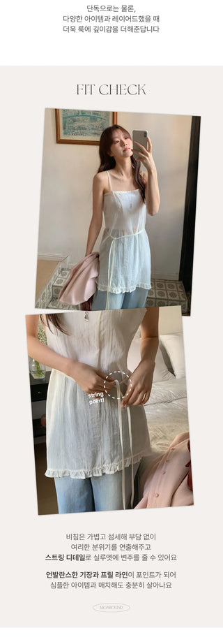 Peyron See through Wrinkle String Frill Asymmetrical Sleeveless Dress