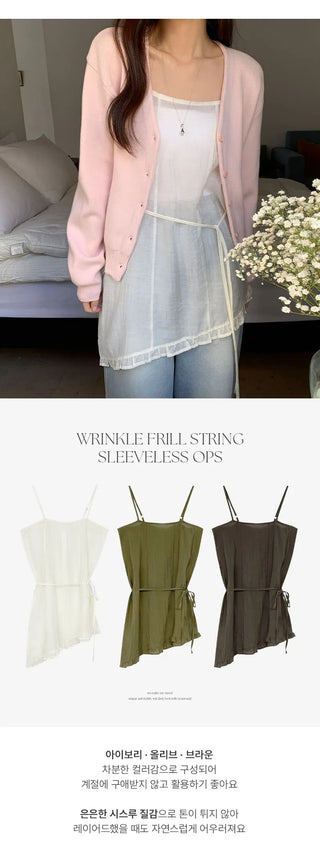 Peyron See through Wrinkle String Frill Asymmetrical Sleeveless Dress