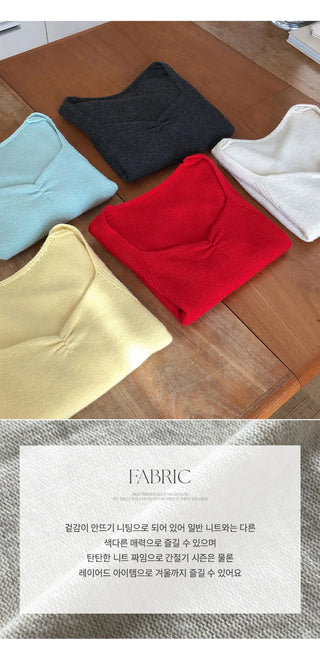 Ivin Heart Neck Shirred Short Sleeve Knit