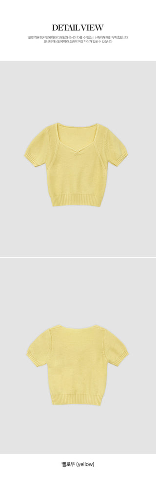 Ivin Heart Neck Shirred Short Sleeve Knit