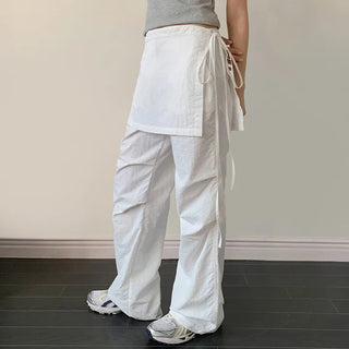 Tabin String Layered Skirt Parachute Pants Set
