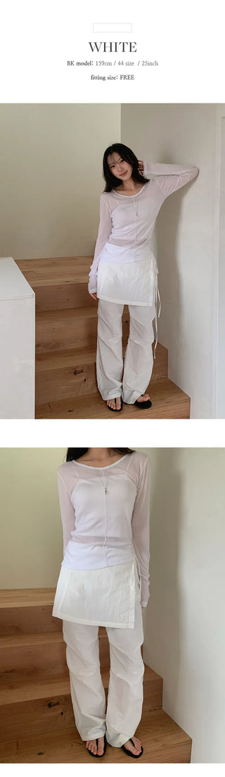 Tabin String Layered Skirt Parachute Pants Set