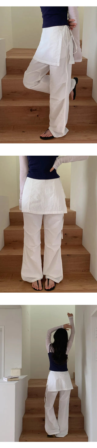 Tabin String Layered Skirt Parachute Pants Set