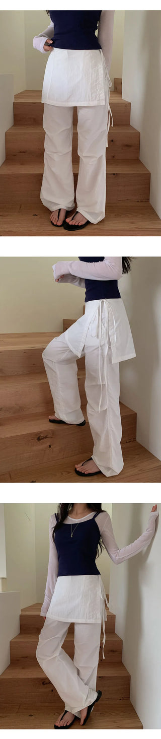 Tabin String Layered Skirt Parachute Pants Set