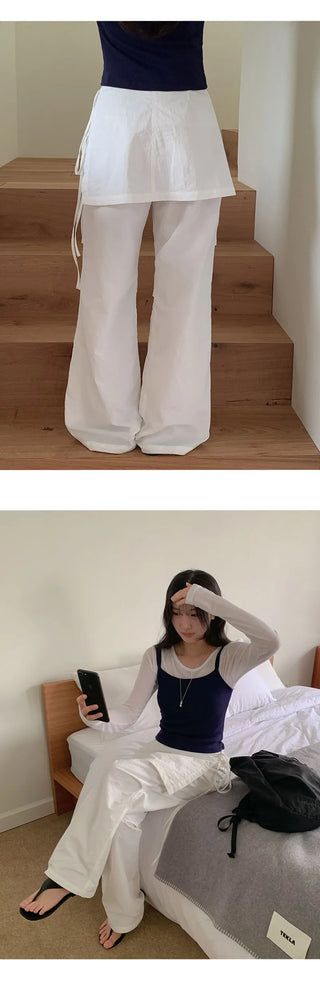 Tabin String Layered Skirt Parachute Pants Set