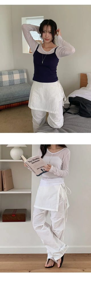 Tabin String Layered Skirt Parachute Pants Set