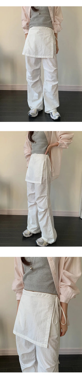 Tabin String Layered Skirt Parachute Pants Set