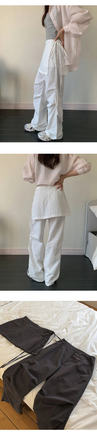 Tabin String Layered Skirt Parachute Pants Set