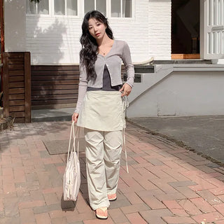 Tabin String Layered Skirt Parachute Pants Set