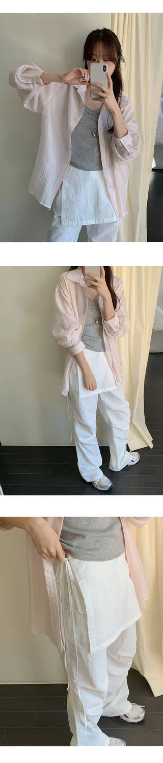 Tabin String Layered Skirt Parachute Pants Set
