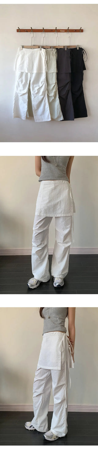 Tabin String Layered Skirt Parachute Pants Set