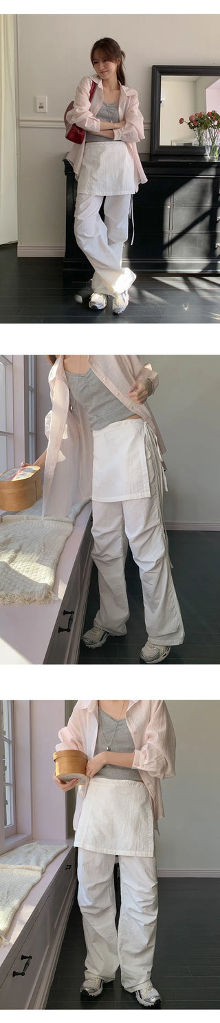 Tabin String Layered Skirt Parachute Pants Set