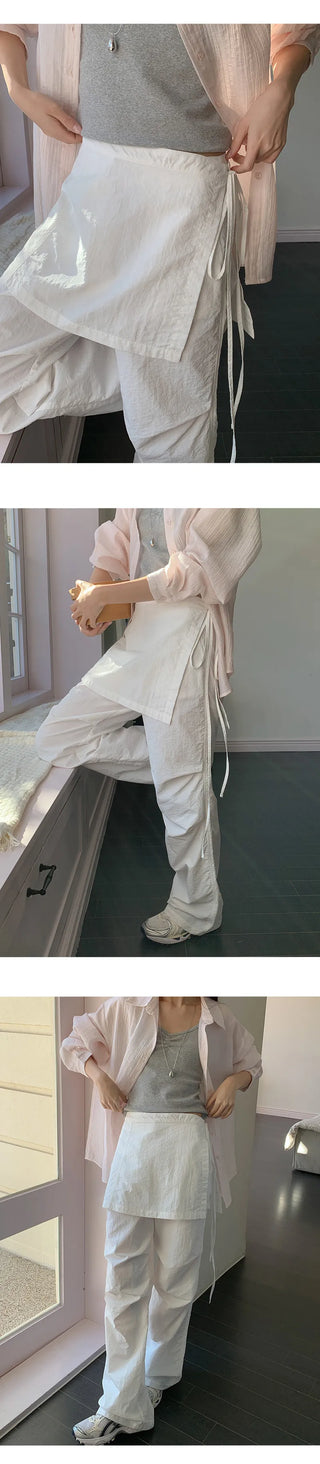 Tabin String Layered Skirt Parachute Pants Set