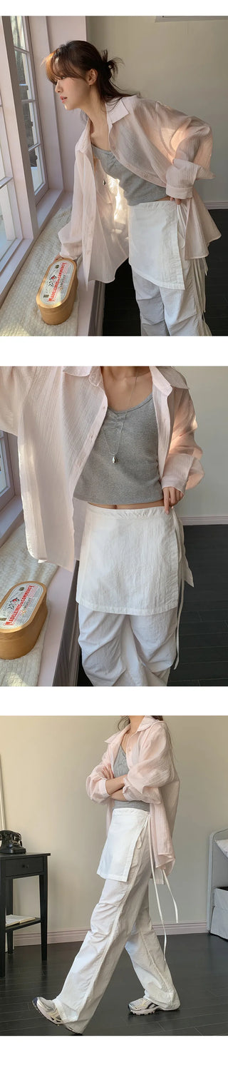 Tabin String Layered Skirt Parachute Pants Set