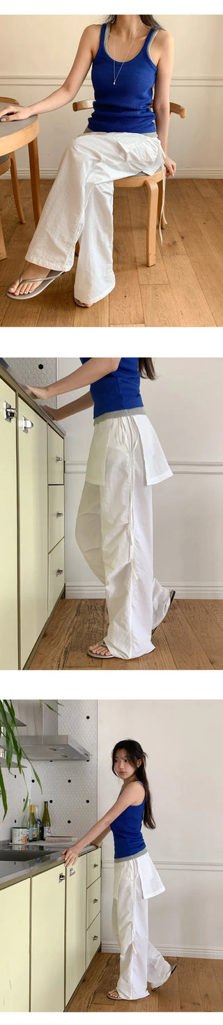 Tabin String Layered Skirt Parachute Pants Set
